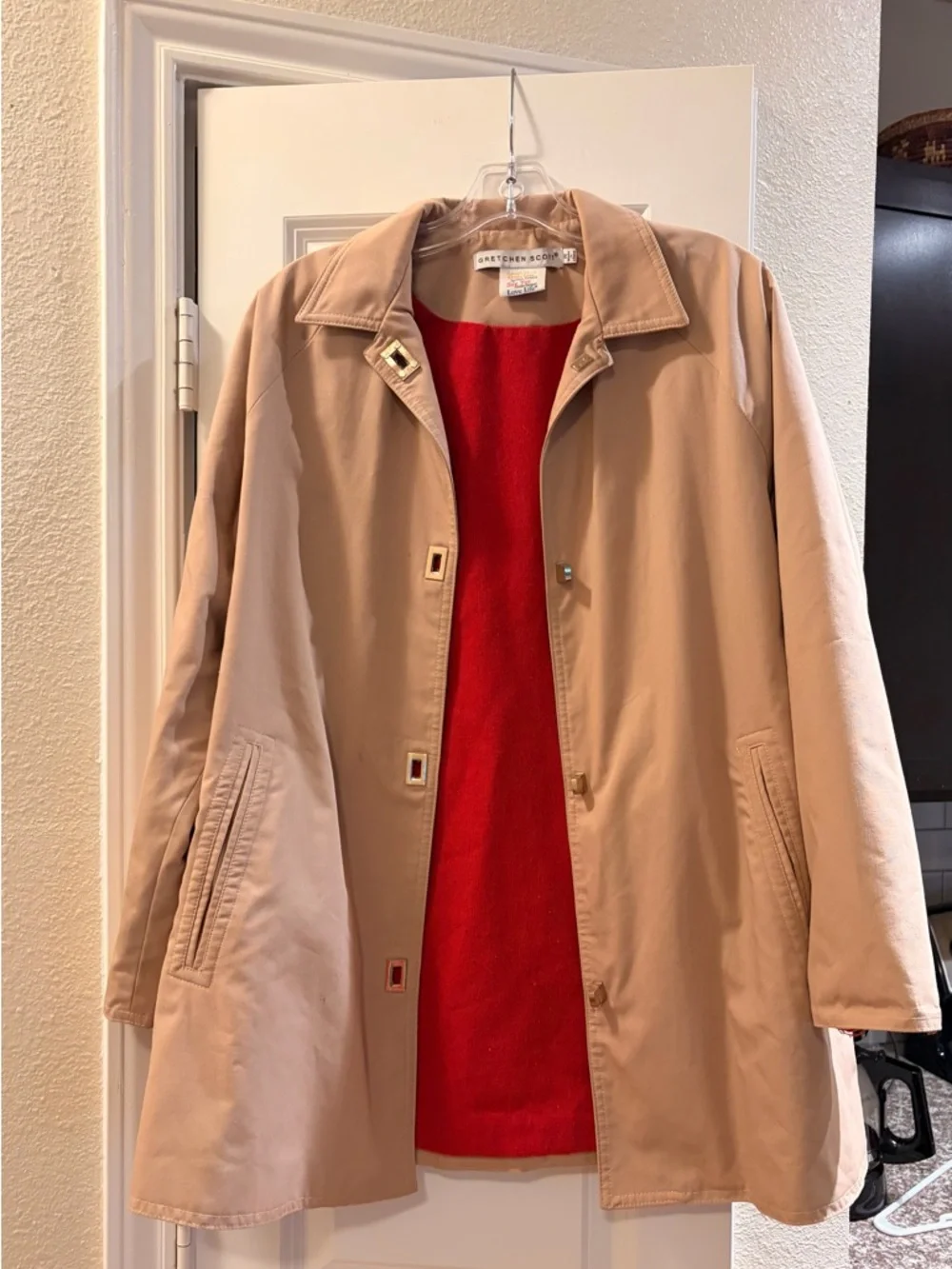 Gretchen Scott Tan Rain Coat with Red Cuff Detail - Picture 4 of 10
